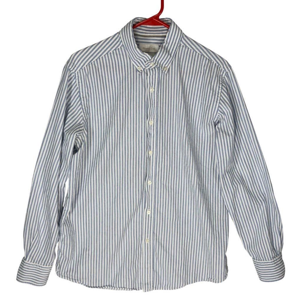 Massimo Dutti Button Down Shirt Mens Large Blue White Striped Excellent Slim Fit